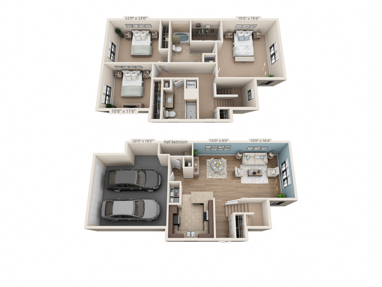 Floor plan for 3 beds, 2.5 baths, 1778 sqft